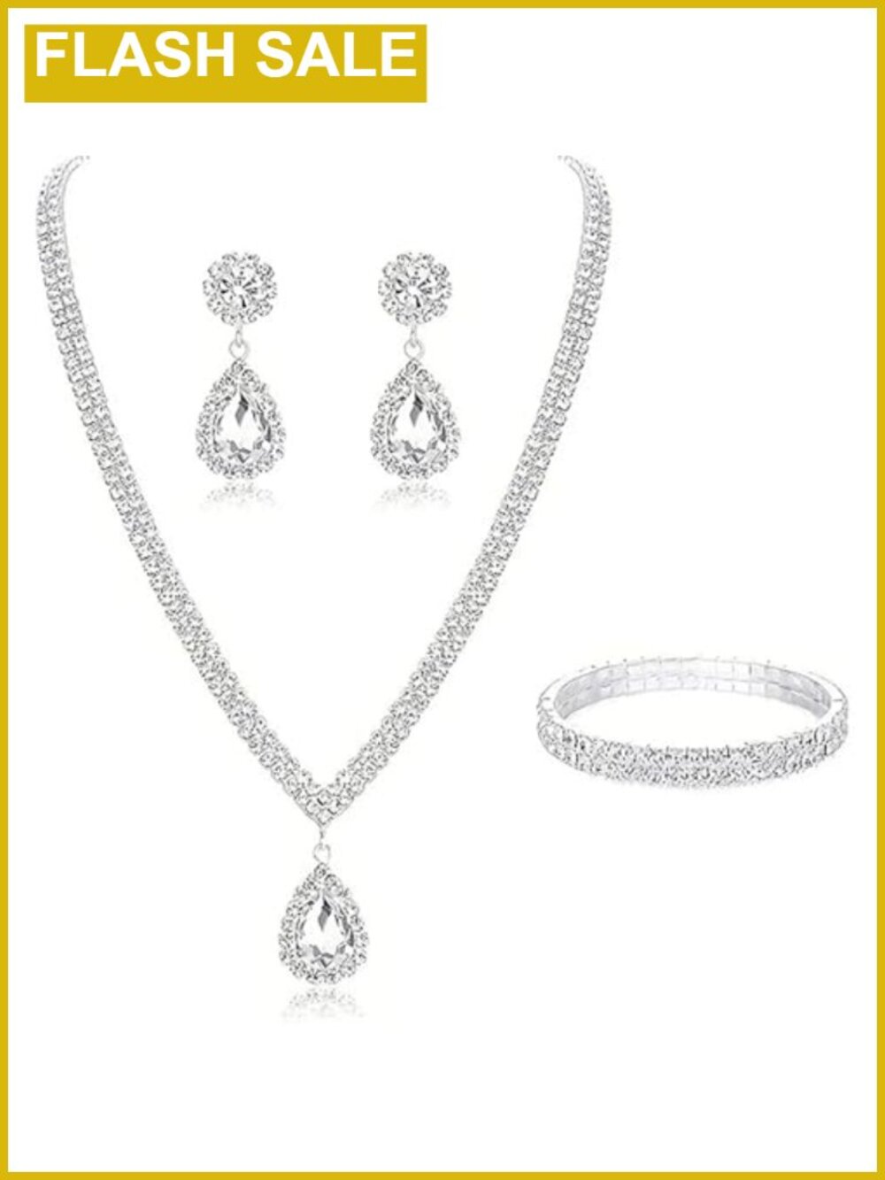 Crystal Wedding Jewelry Set Teardrop Necklace Earrings Bracelet Bridal